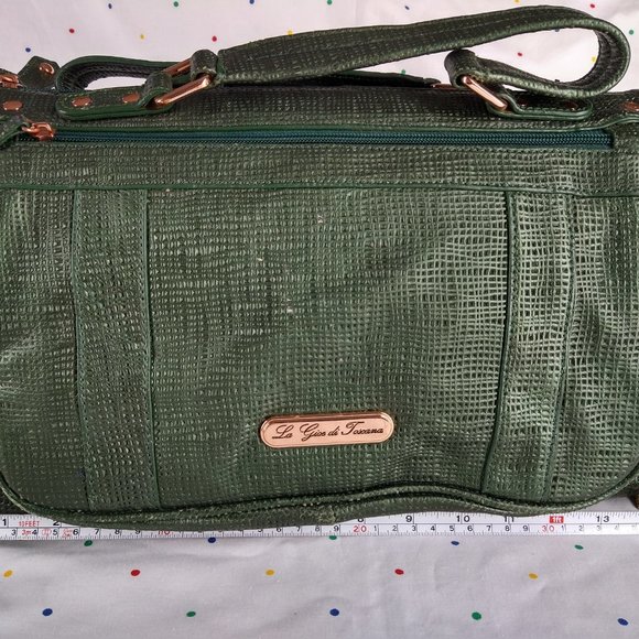La Gioe Di Toscana By Sharon Gioe Green Leather Satchel Travel Bag - Picture 3 of 16